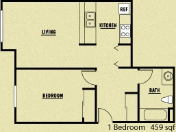 Floor plan for 1 bed, 1 bath, 564 sqft